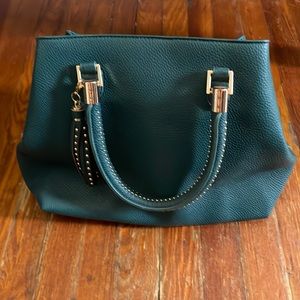 Nico & Olive medium shoulder bag in teal and gold accents